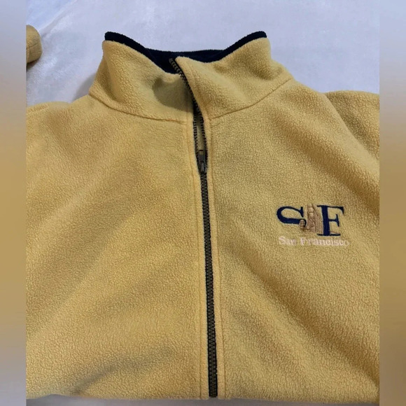 90’s San Francisco Tourist Zip Up Fleece Jacket XL Overized Unisex Yellow Navy - Picture 10 of 11